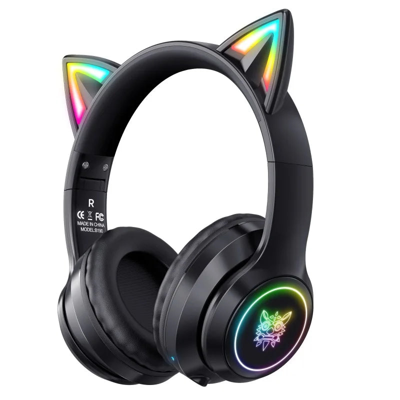 Onikuma B90 Pink Cat Ear Gaming Headset RGB Bluetooth 5.0 Foldable Wireless Headphones With HD Mic For PC Laptop Mobile Gaming **Ships from China**
