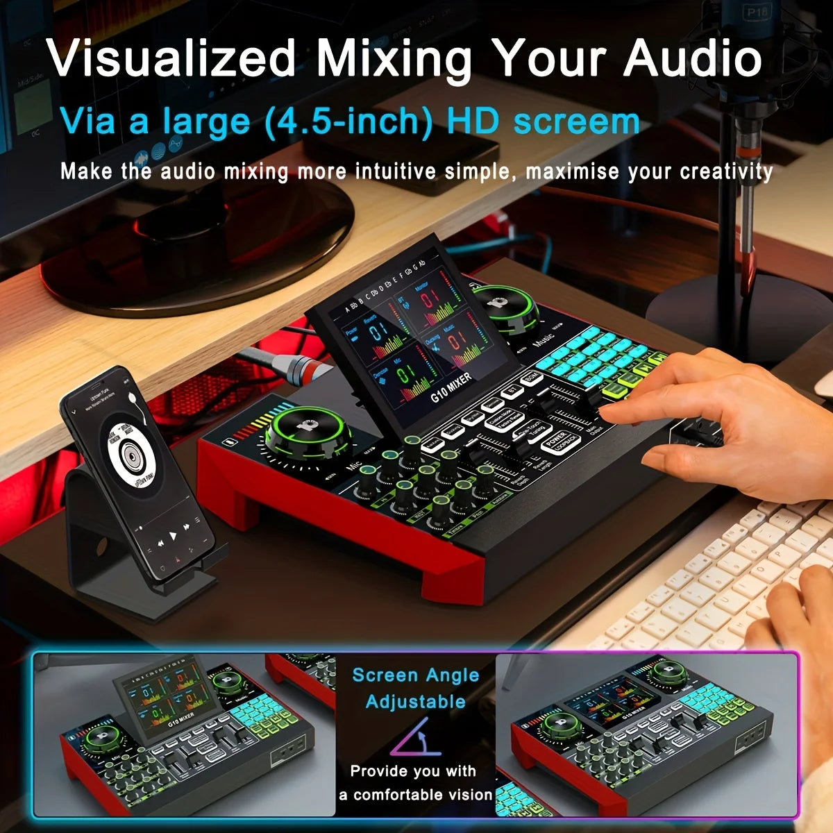 Tenlamp G10 Live Sound Card and Audio Mixer with XLR