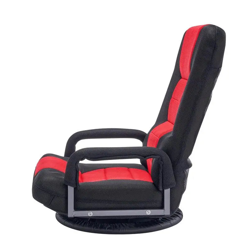 Swivel Floor Gaming Chair with Armrests, 360-Degree Rotating Floor Chair with 6 Adjustable Position Folding Backrest and Lumbar Support, Folding Video Reclining Sofa for TV Reading, Red Black