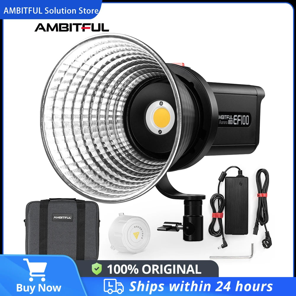 AMBITFUL EF100 COB LED Video Light 5600K CRI 95+ TLCI 95+ LED Continuous Light Bowens Mount Built-in APP Adjust Brightness