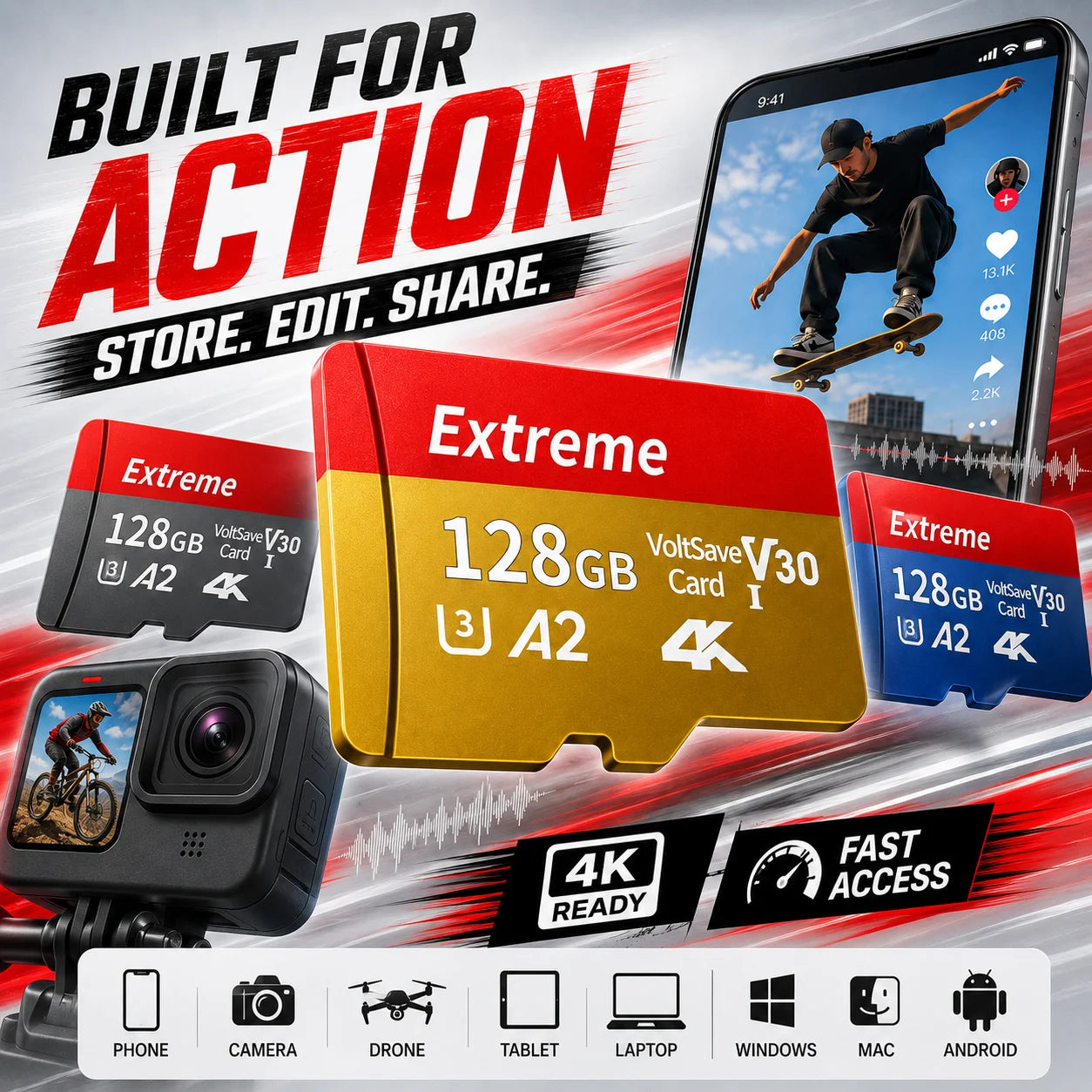 High Speed Reading Micro SD TF Memory Card 128GB for Monitoring - Specific Use Memory Storage for Digital Devices **Ships from China**
