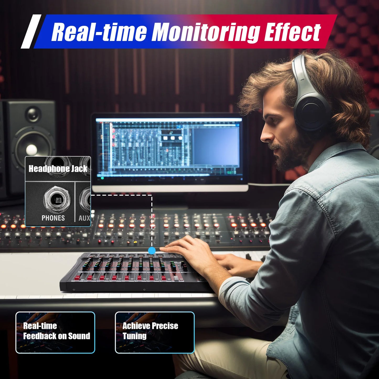Bymaocar Professional Audio Mixer With Bluetooth USB Recording