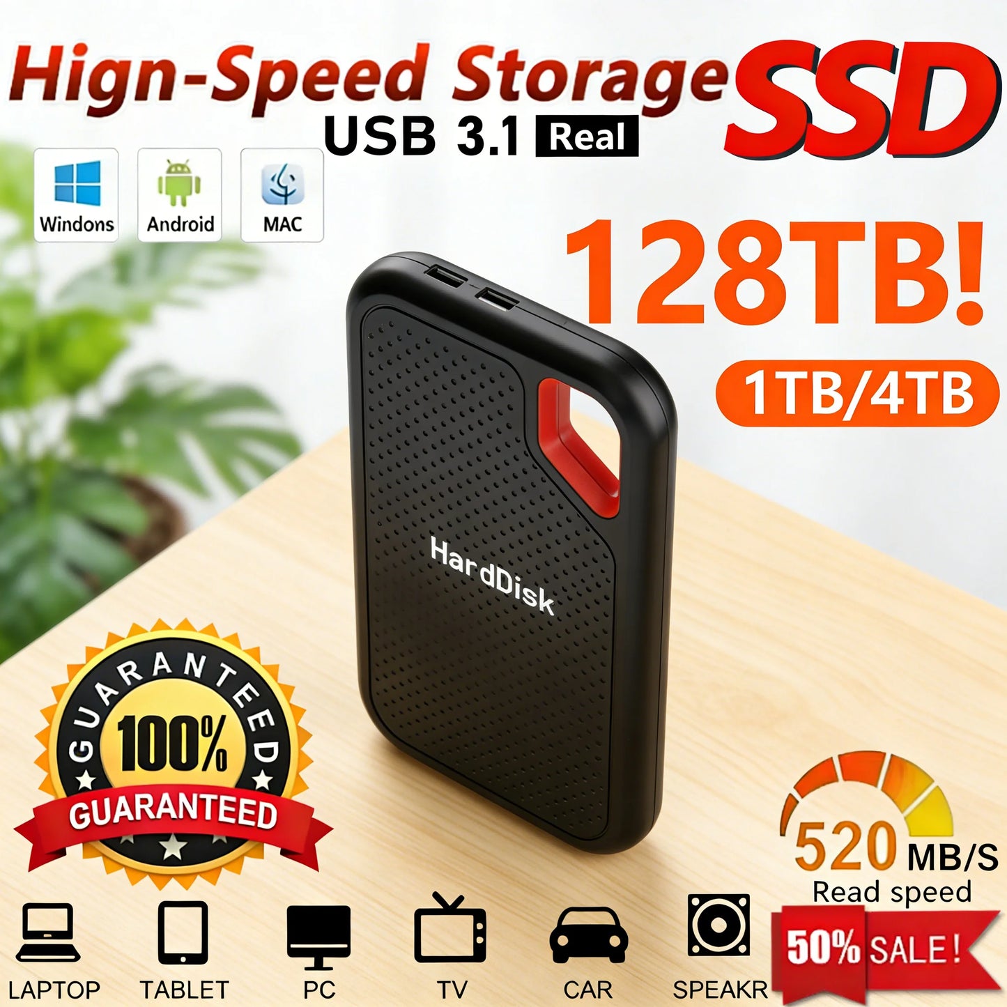 External Solid State Drive 2TB Portable SSD USB 3.2 Gen2 Fast Data Transfer Secure Storage for Important Files **Ships from China**