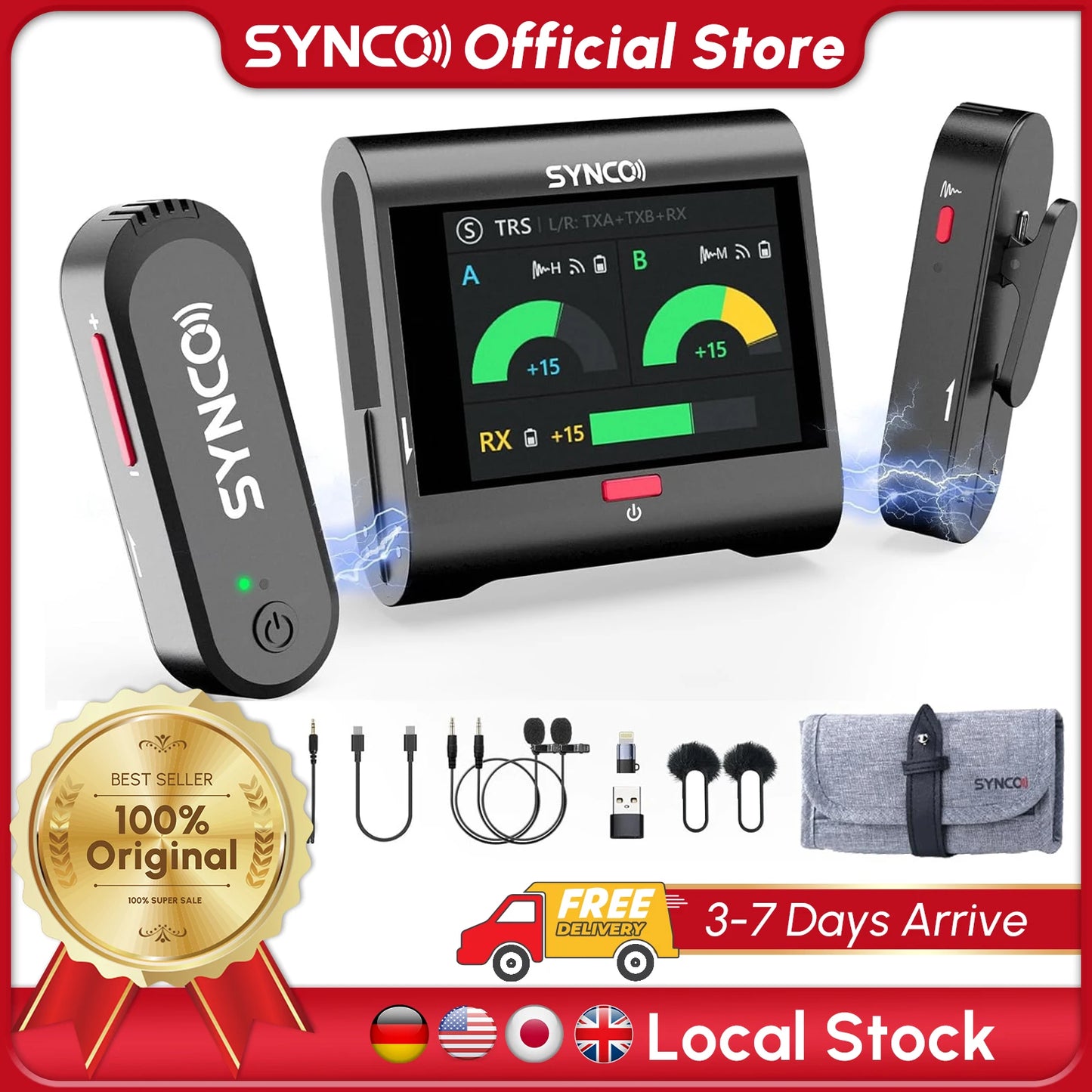 SYNCO G3 PRO 2.4G Wireless Dual Lavalier Mic Touch Screen 820FT 10H Noise Reduction for DSLR Phone Laptop Podcast Vlog