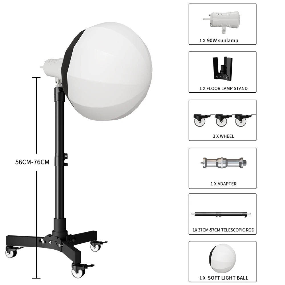 SH  220V 90/115/135W Photography COB Video Light With pulley bracket Daylight-Balanced Sun Lamp for Portrait Flash Studio