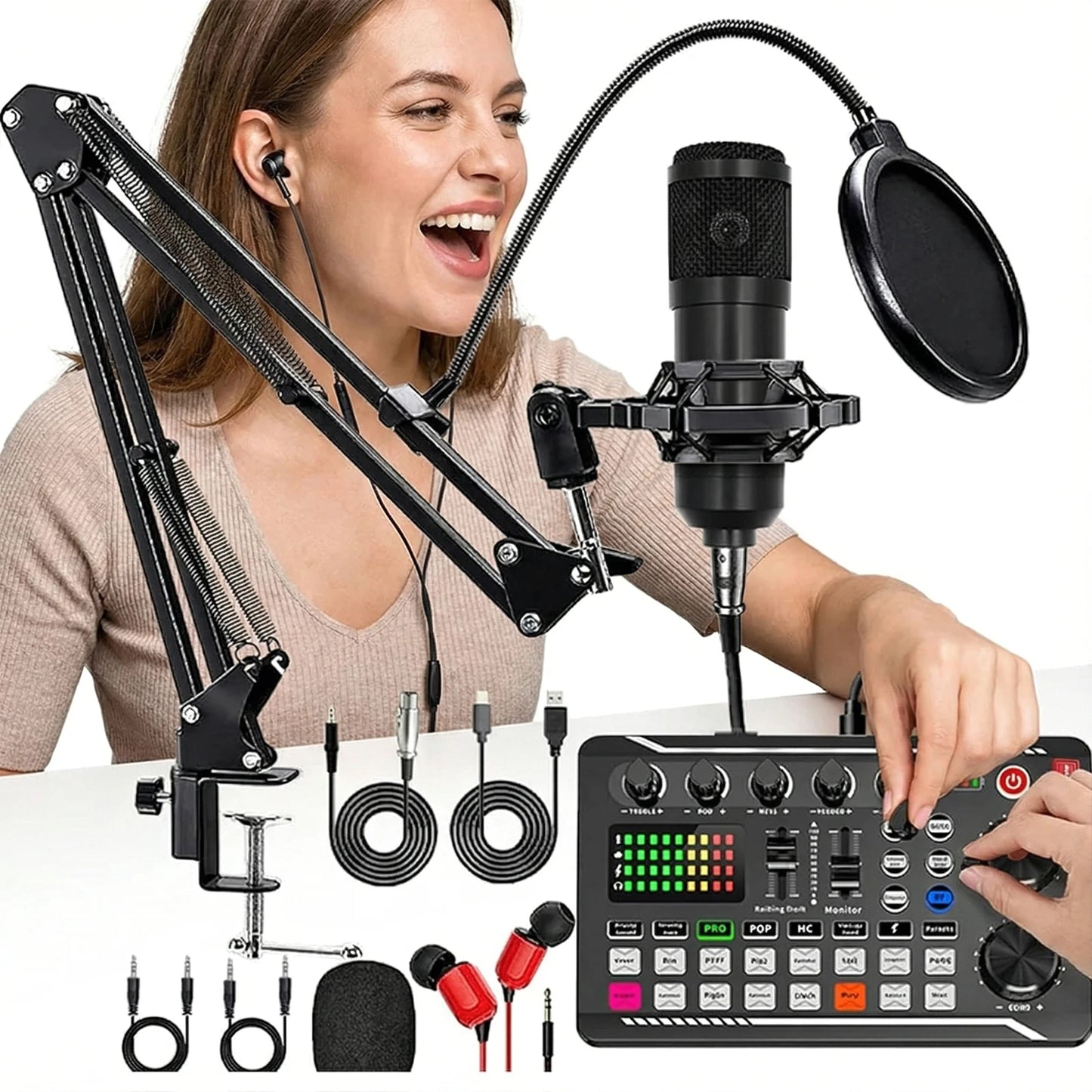Condenser Microphone With Sound Card Audio Mixer For Live Streaming