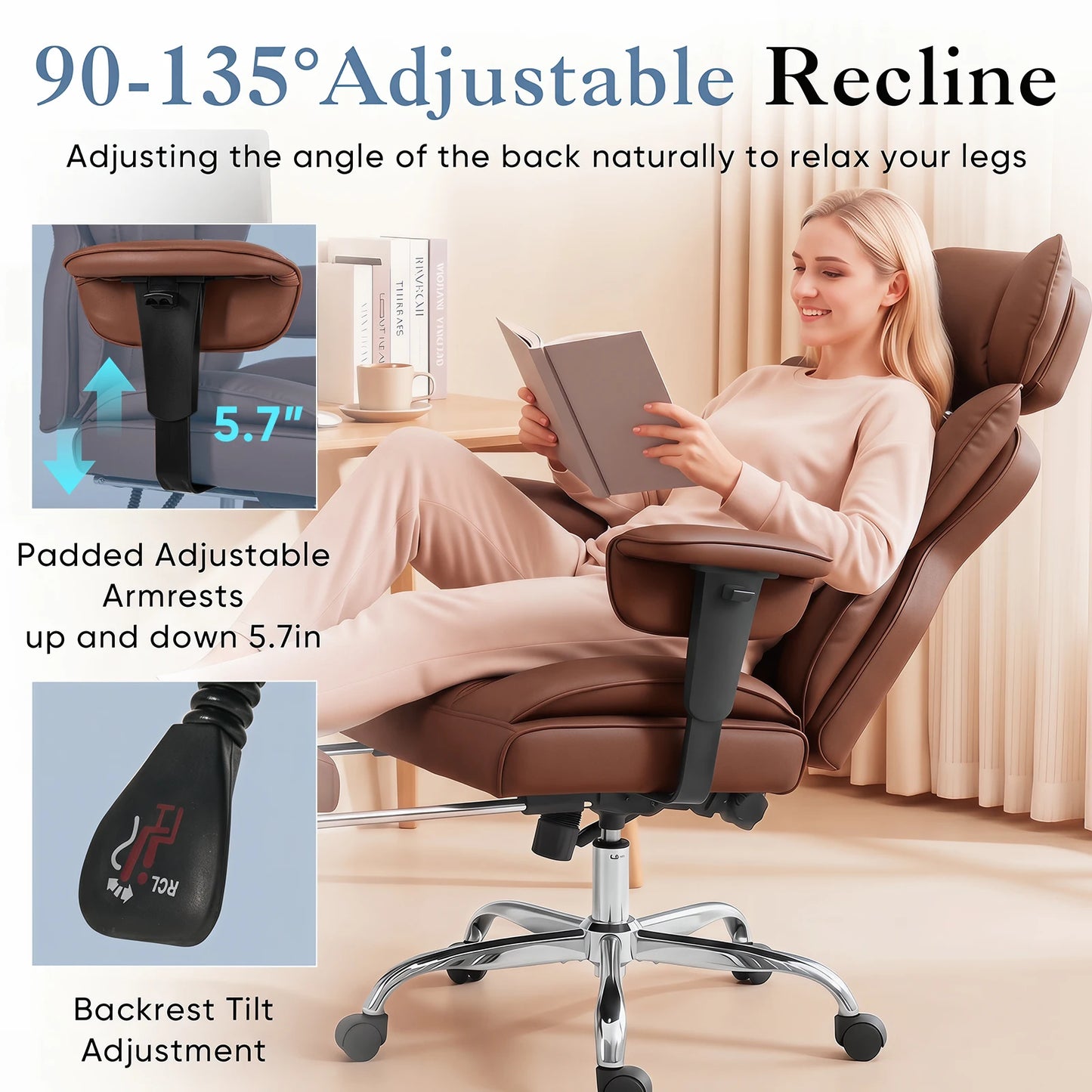 JHK Ergonomic Adjustable Armrests Gaming Computer Chair PU Leather Reclining Computer Chair with Pocket 350 LBS Office Chair with Footrest Height Adjustable Swivel Wide Seating for Home Office Multiple Color options