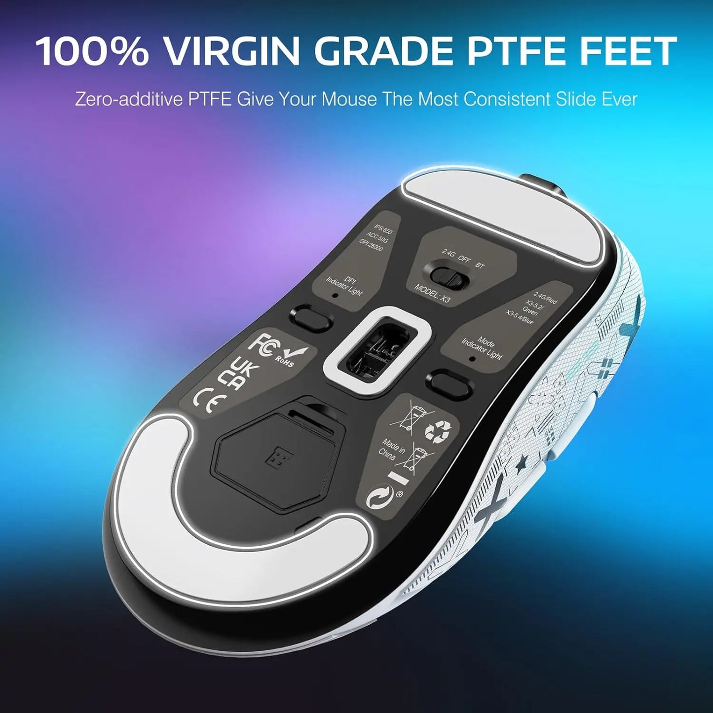 ATTACK SHARK X3 Lightweight Wireless Gaming Mouse, 49g Tri-Mode,PAW3395 26K DPI Sensor, 200h Battery Life,5 Programmable Buttons Multiple Colors