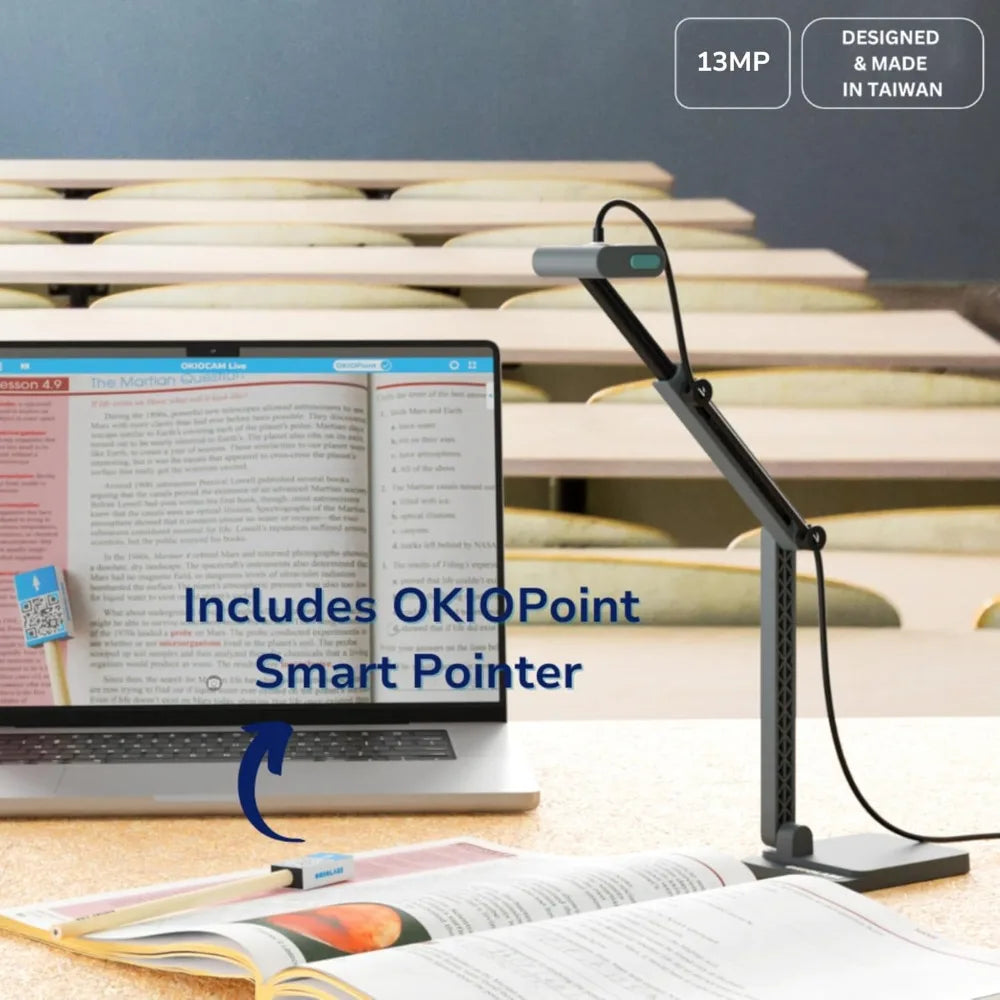13MP 4K USB Document Camera with Built-in Light & Mic, Ultra HD for Live Demo, Remote Teaching, Web Conference, Compatible with PC, Mac, Chromebook