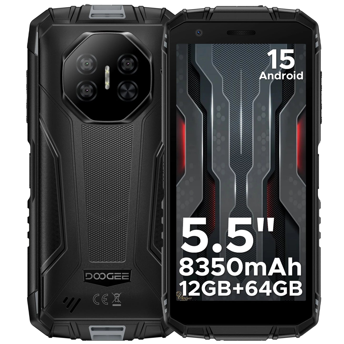 DOOGEE Fire 3 Rugged Phone 8350mAh Battery 5.5'' Display 12GB RAM (3GB+9GB)+64GB ROM Android 15 Smartphone Widevine L1 Cellphone