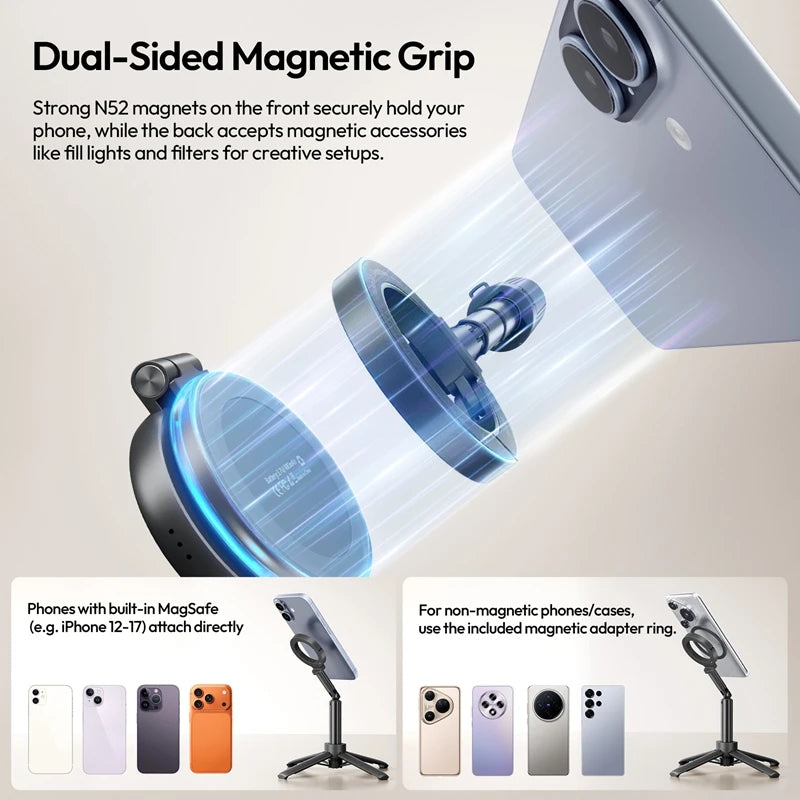 Ulanzi MT71 2 in1 Magnetic Mini Selfie Stick Desktop Tripod Stand for Iphone 17 16 15 Pro Max Android 180° Adjustable for Vlog