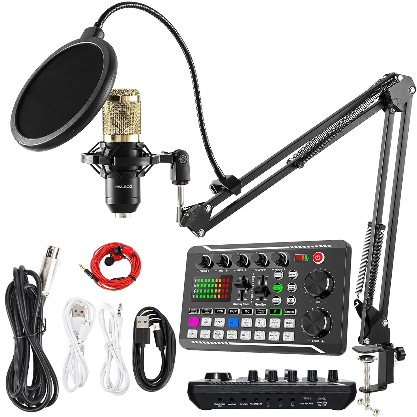 Condenser Microphone With Sound Card Audio Mixer For Live Streaming