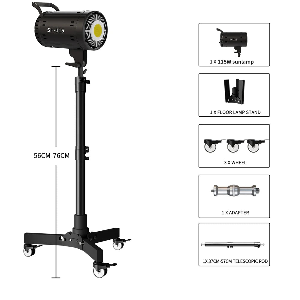 SH  220V 90/115/135W Photography COB Video Light With pulley bracket Daylight-Balanced Sun Lamp for Portrait Flash Studio