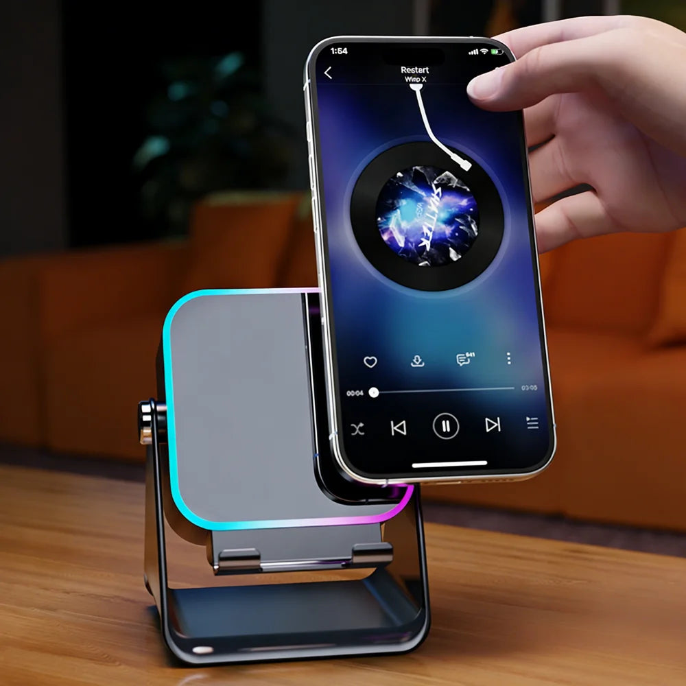 5in1 Wireless Induction Audio Speaker Stand with 3500mAh Rechargeable Power Bank 360° Adjustable Cellphone Holder