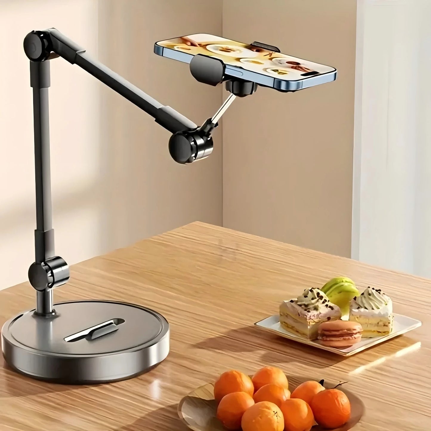 Adjustable Metal Phone Desktop Stand With Ergonomic Grip For Vlogging And Live Broadcasts