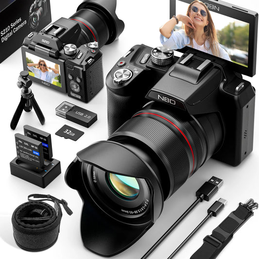 NBD 64MP Digital Cameras for Photography, 16X Optical Zoom Camera with WiFi & App Control, Vlogging Camera with 180°Flipable Screen