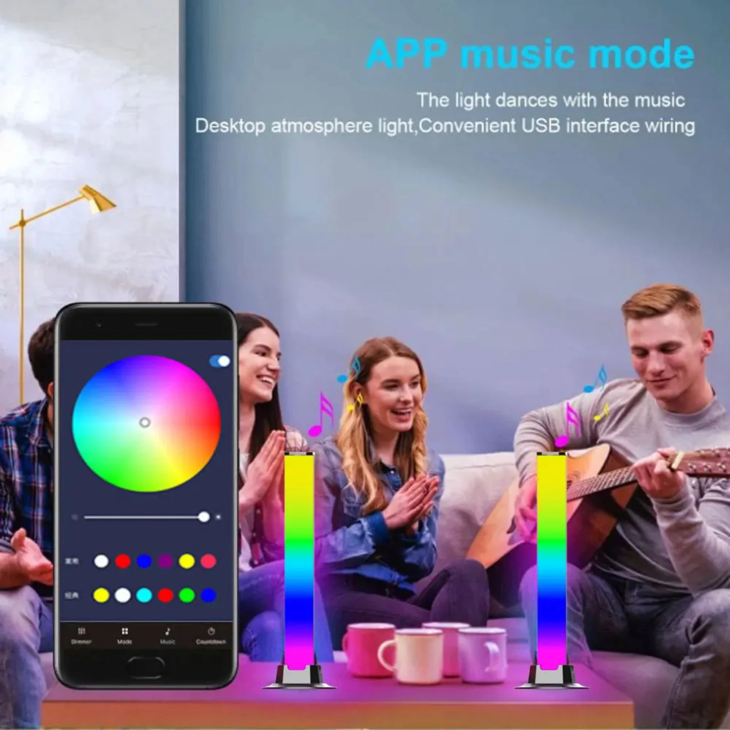 Smart LED Symphony Sound Control Pickup Light RGB Music Rhythm Ambient Lamp With App Control  TV Compute Gaming Desktop Decor