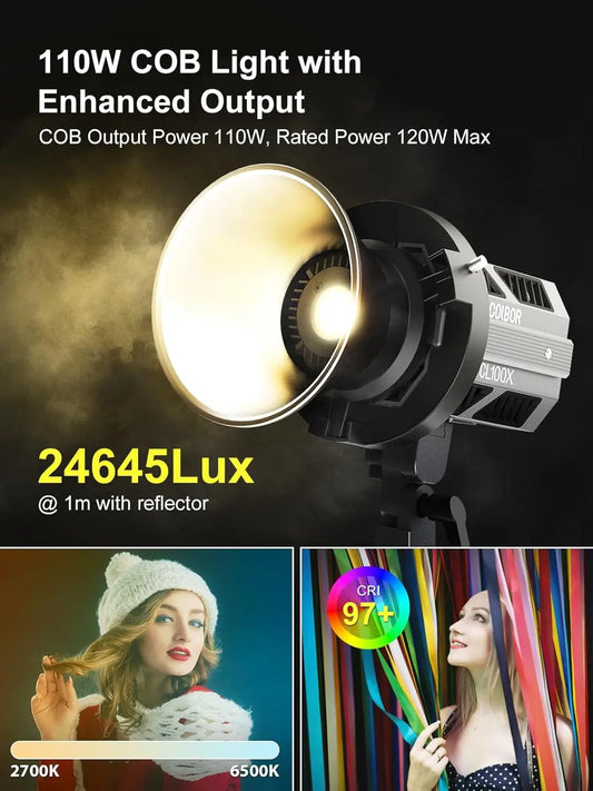 SYNCO COLBOR CL100X 110W Bi-Colour Video Light 2700K-6500K COB Continuous Light Aluminium Bowens Mount App Control 10 Light