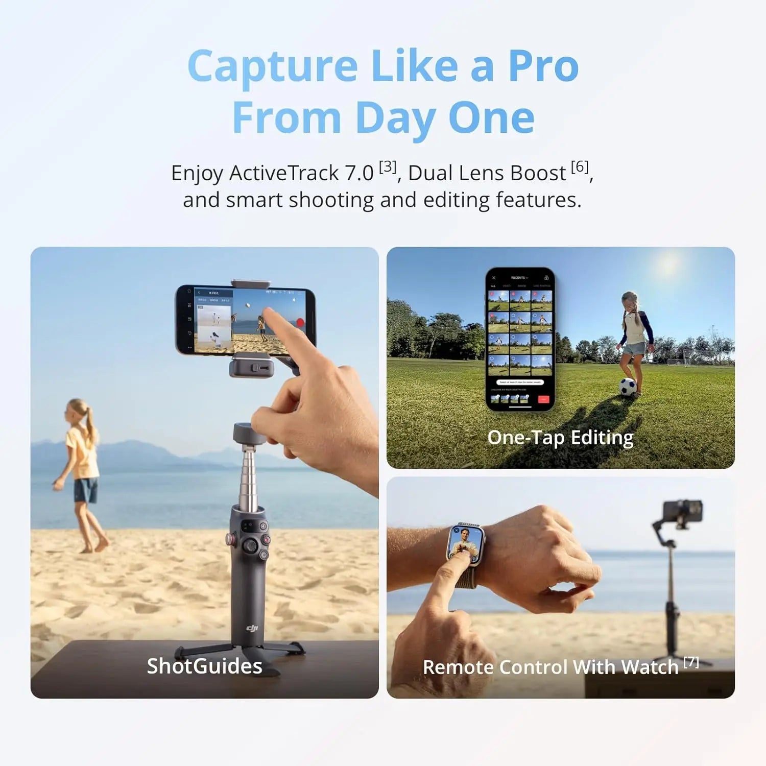 Dji Osmo Mobile 8 gimbal stabilizer for smartphones with AI tracking and lighting, by Perfect Take Gear
