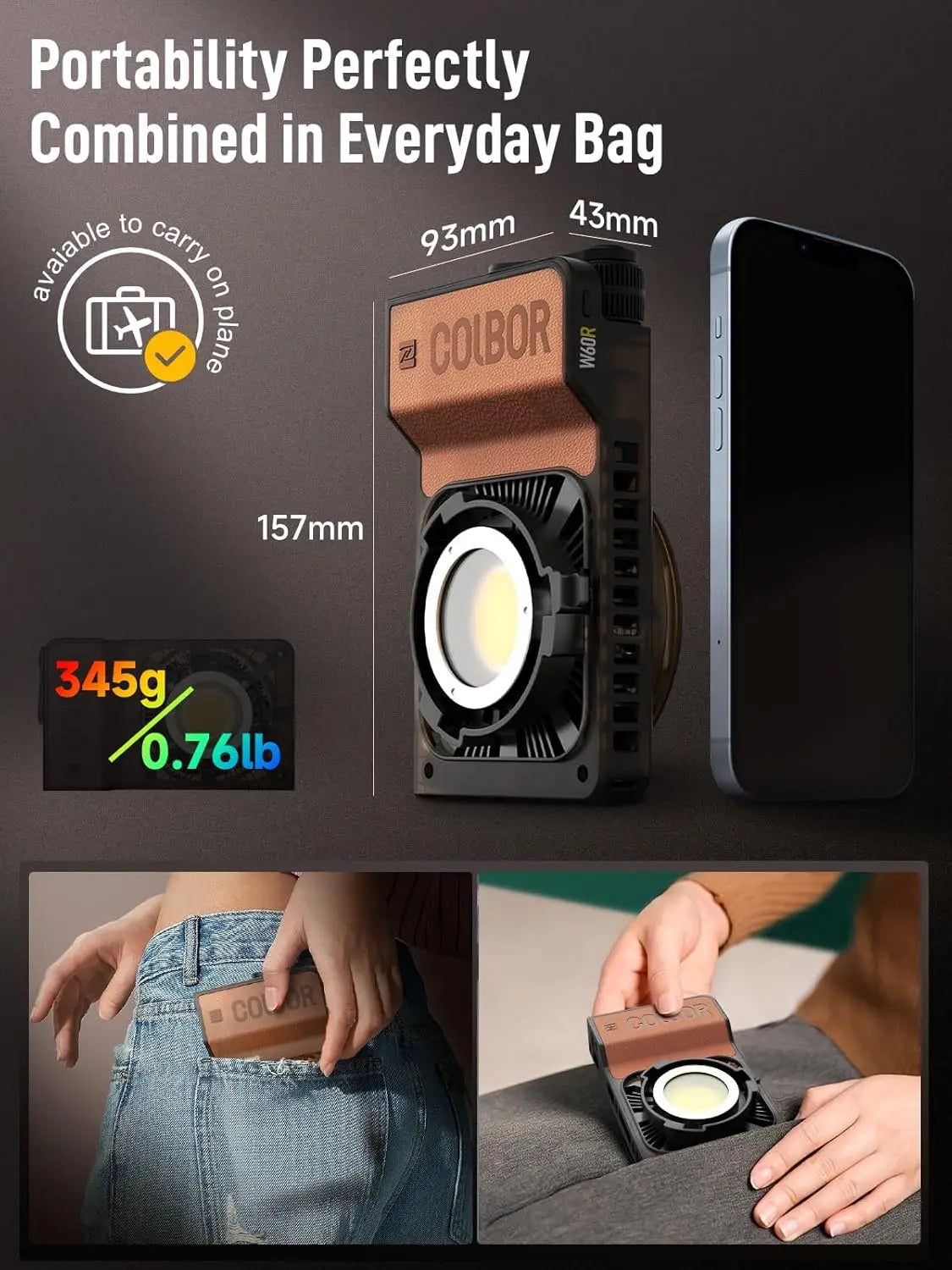 COLBOR W60 W60R W100 W100R 60W 100W COB LED Light Photography Lighting Handheld Portable Pocket Light for Outdoor Shooting SYNCO
