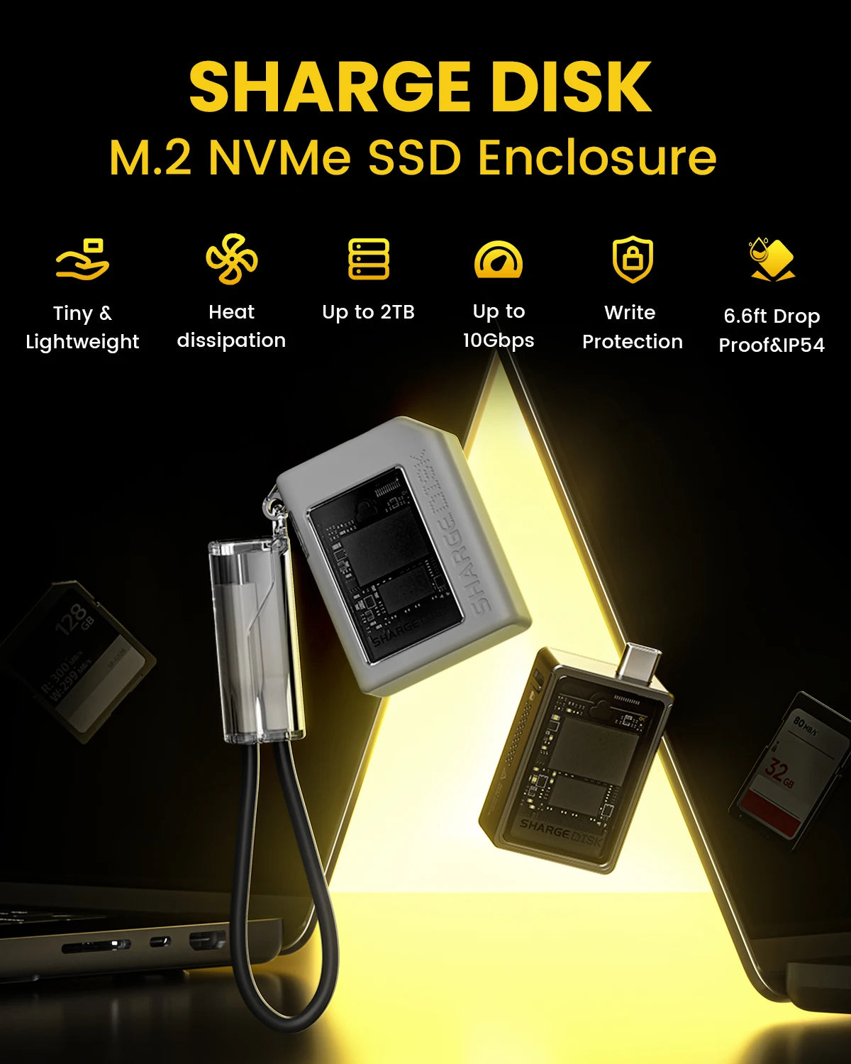 Sharge M.2 NVMe Enclosure with Active Cooling and Aluminum Case