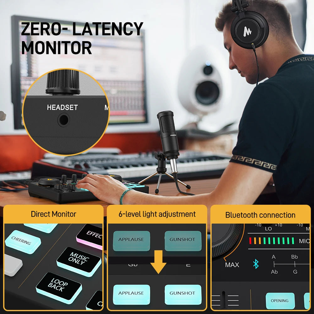 MAONO Bundle Audio Interface Condenser Microphone Set Podcast Equipment All-in-One Podcast Production Studio with 3.5mm Microphone for Live Streaming Recording PC Smartphone DJ MaonoCaster Lite + PM360TR (AU-AM200-S1 Black)