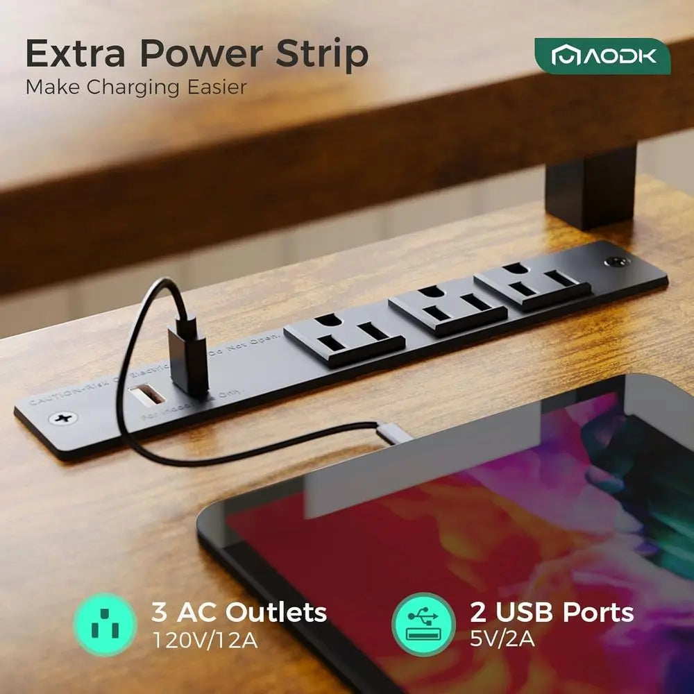 55 Height-Adjustable Standing Desk with Drawers, Keyboard Tray, Power Outlets, LED Lights, and Monitor Stand for Home or Office
