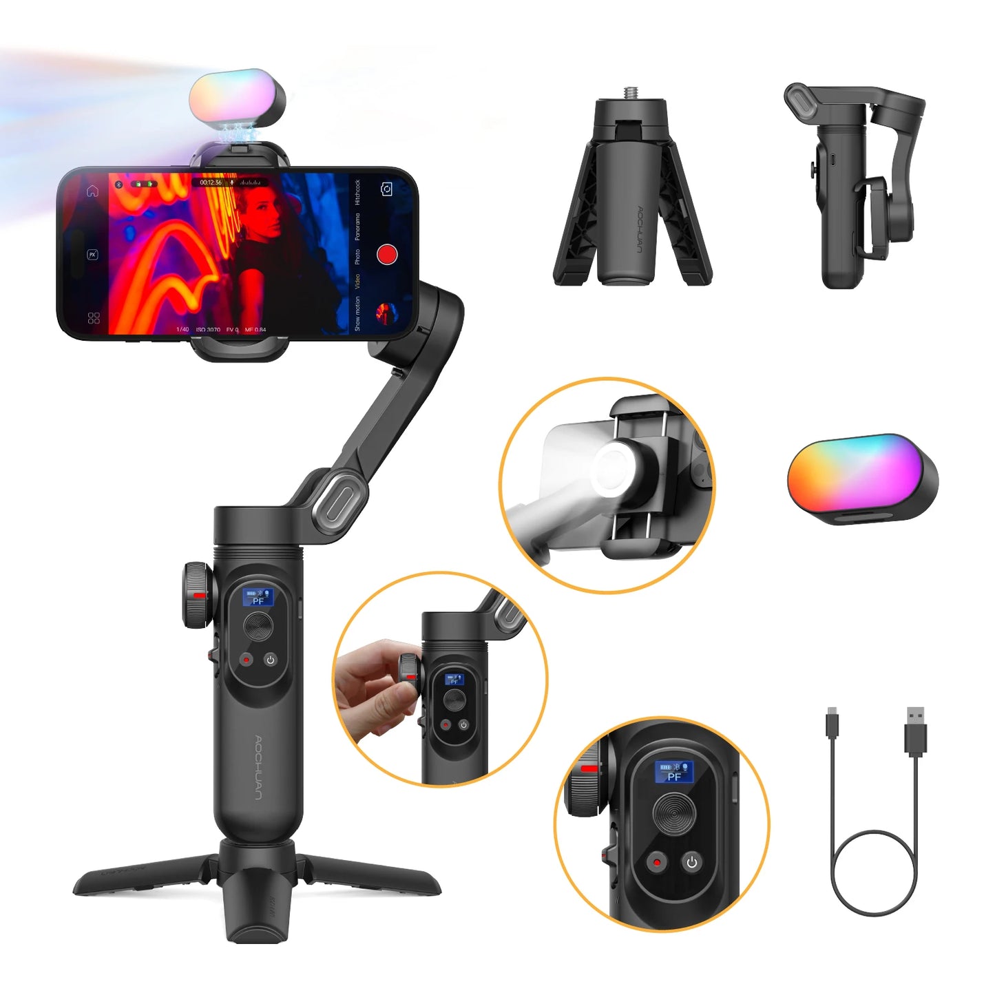 Aochuan 3 Axis Smart XPro Handheld Gimbal Stabilizer For IPhone And Android Smartphone Gimbal Stabilizer With RGB Fill Light