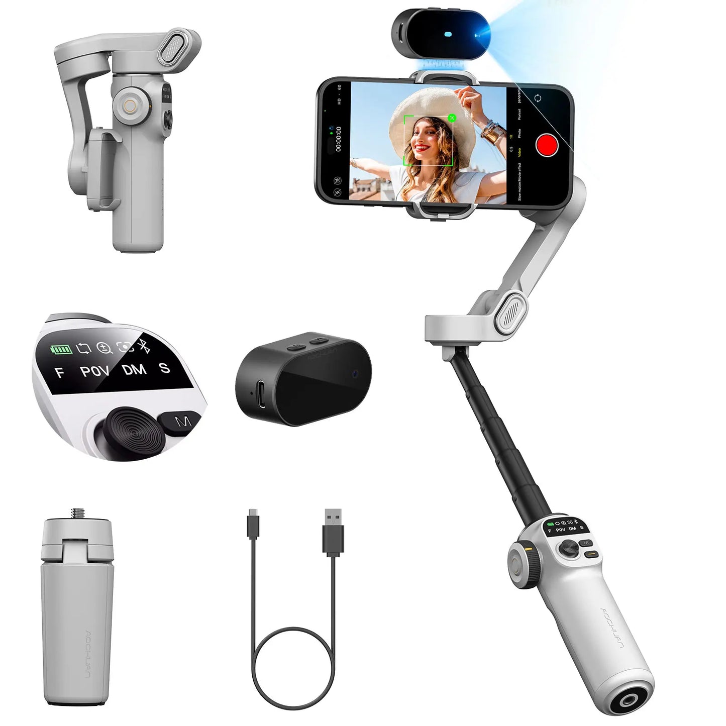 AOCHUAN Smart X2 3 Axis Gimbal Stabilizer For iPhone And Android Smartphone Gimbal With built-in extension pole LED display
