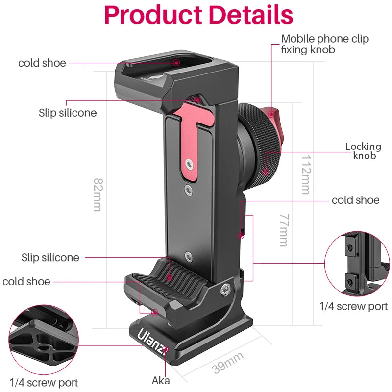 Ulanzi ST-27 Metal Vertical Phone Mount with Cold Shoe