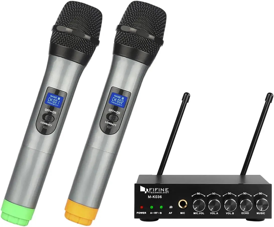 UHF Dual Channel Wireless Handheld Microphone System for Karaoke, Party, Church, School - Easy Setup, 80ft Range