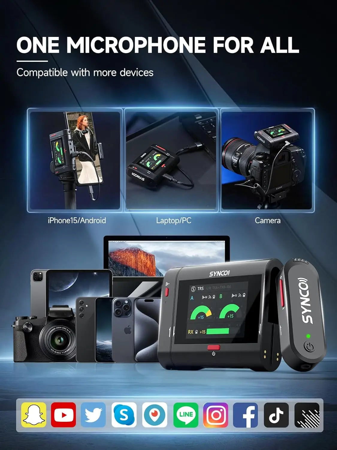 SYNCO G3 PRO 2.4G Wireless Dual Lavalier Mic Touch Screen 820FT 10H Noise Reduction for DSLR Phone Laptop Podcast Vlog