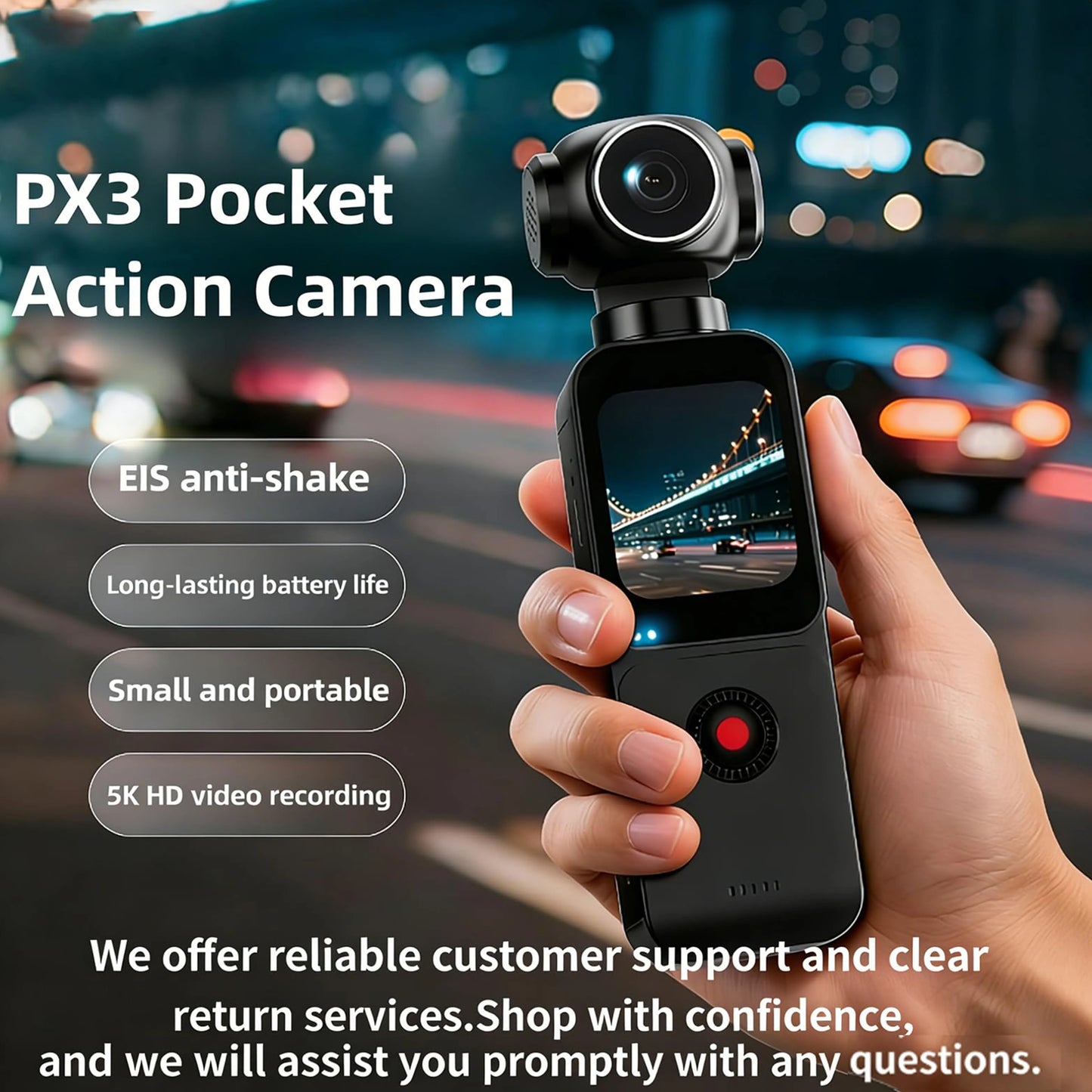5K HD Handheld Camera 270° Rotation Lens Touchscreen Action Camera Anti-shake Autofocus Vlogging Camcorder