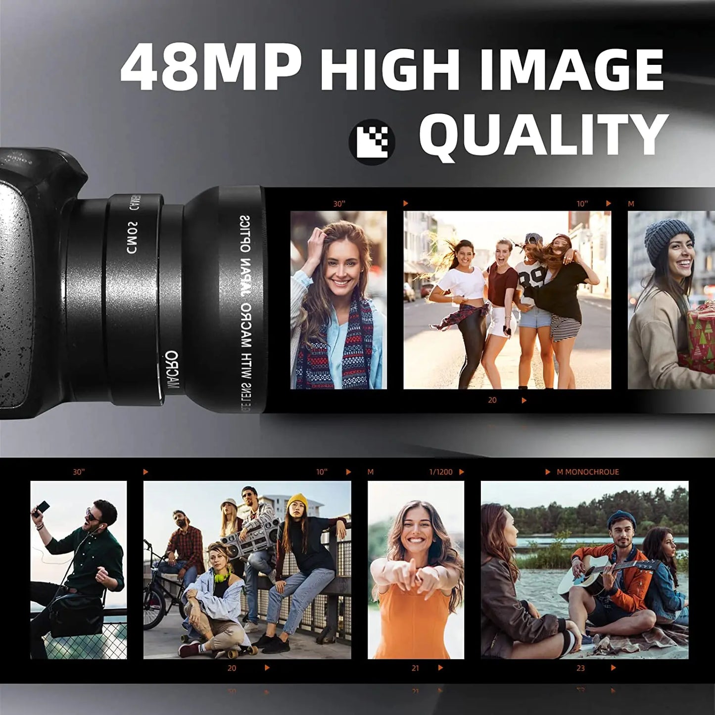 NBD 4k digital camera with optical image stabilization and wide angle lens