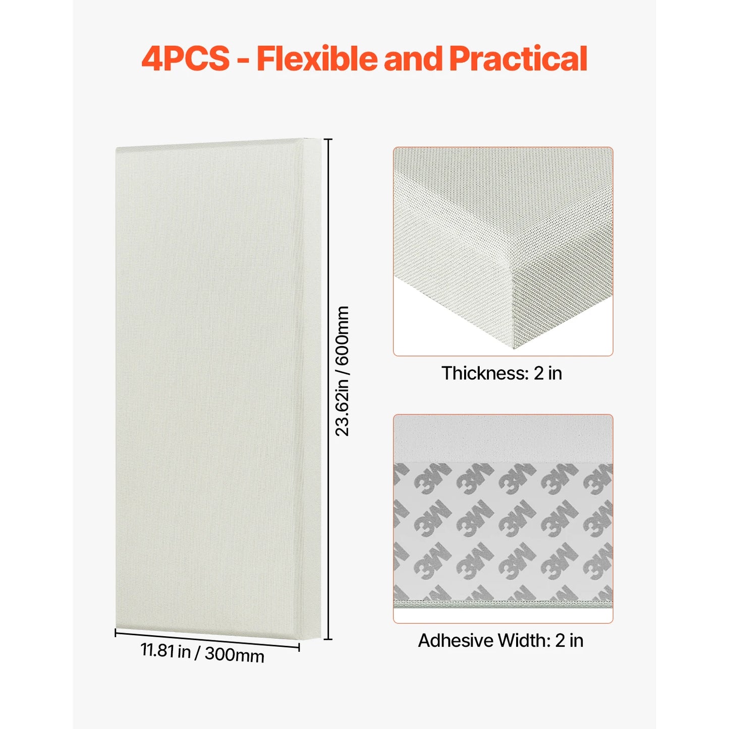 VEVOR 4 PCS Acoustic Panels Fiberglass Sound Absorbing Panels Self-adhesive Soundproof Wall Boards for Studios Office Home Beige