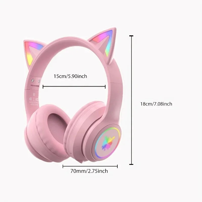 Onikuma B90 Pink Cat Ear Gaming Headset RGB Bluetooth 5.0 Foldable Wireless Headphones With HD Mic For PC Laptop Mobile Gaming **Ships from China**