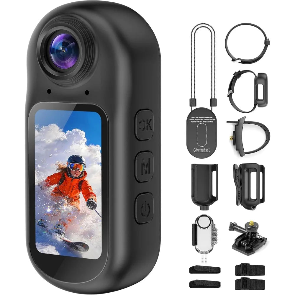 4K Body Camera, 1.5" Screen, 6-Axis Stabilization, WiFi/Bluetooth, Helmet/Sports POV Wearable