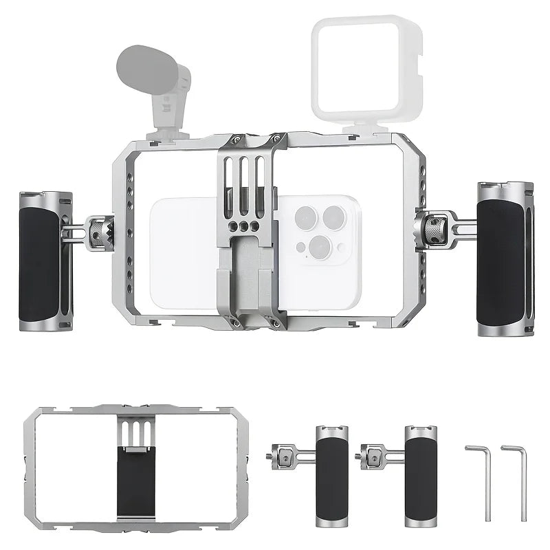 [Universal Phone Cage] Universal Smartphone Video Rig Kit with Handles | Handheld Filmmaking Stabilizer for Vlogging and Videography - Compatible with Most iPhone and Android Phones