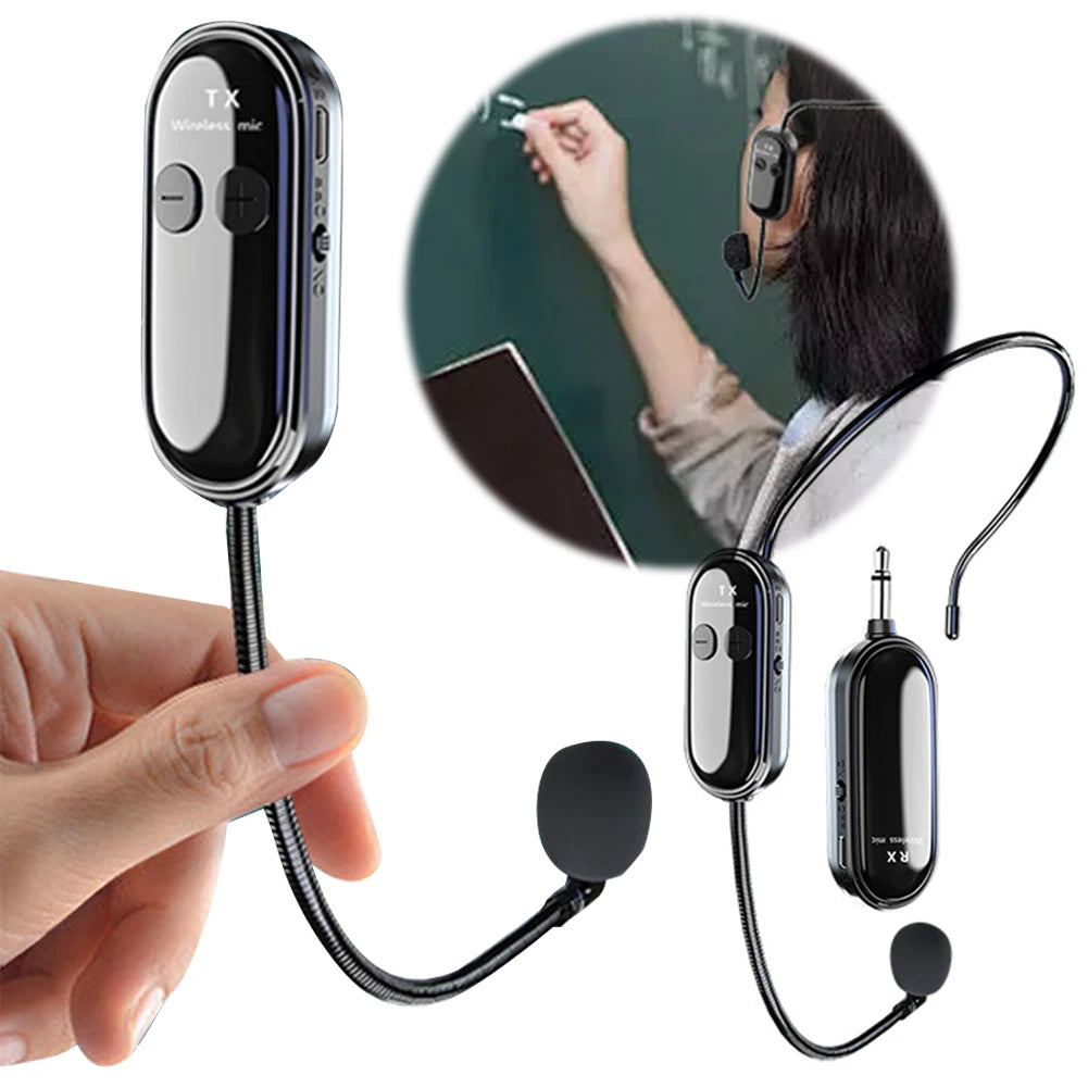 2.4G Wireless Microphone Headset Long Range Mic System Head Handheld Mic 2 in 1 for Voice Amplifier Stage Speakers Teach