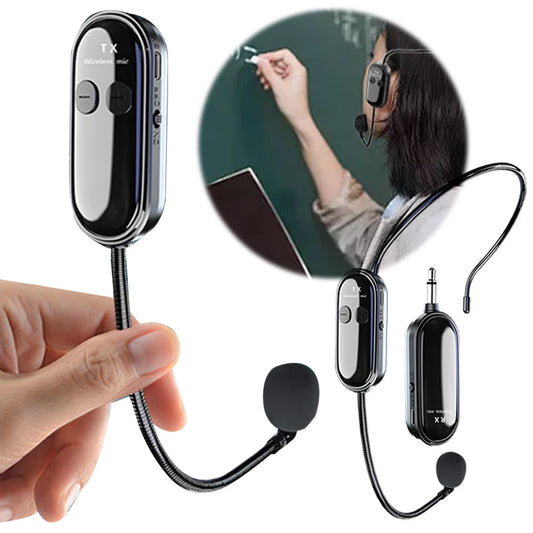 2.4G Wireless Microphone Headset Long Range Mic System Head Handheld Mic 2 in 1 for Voice Amplifier Stage Speakers Teach