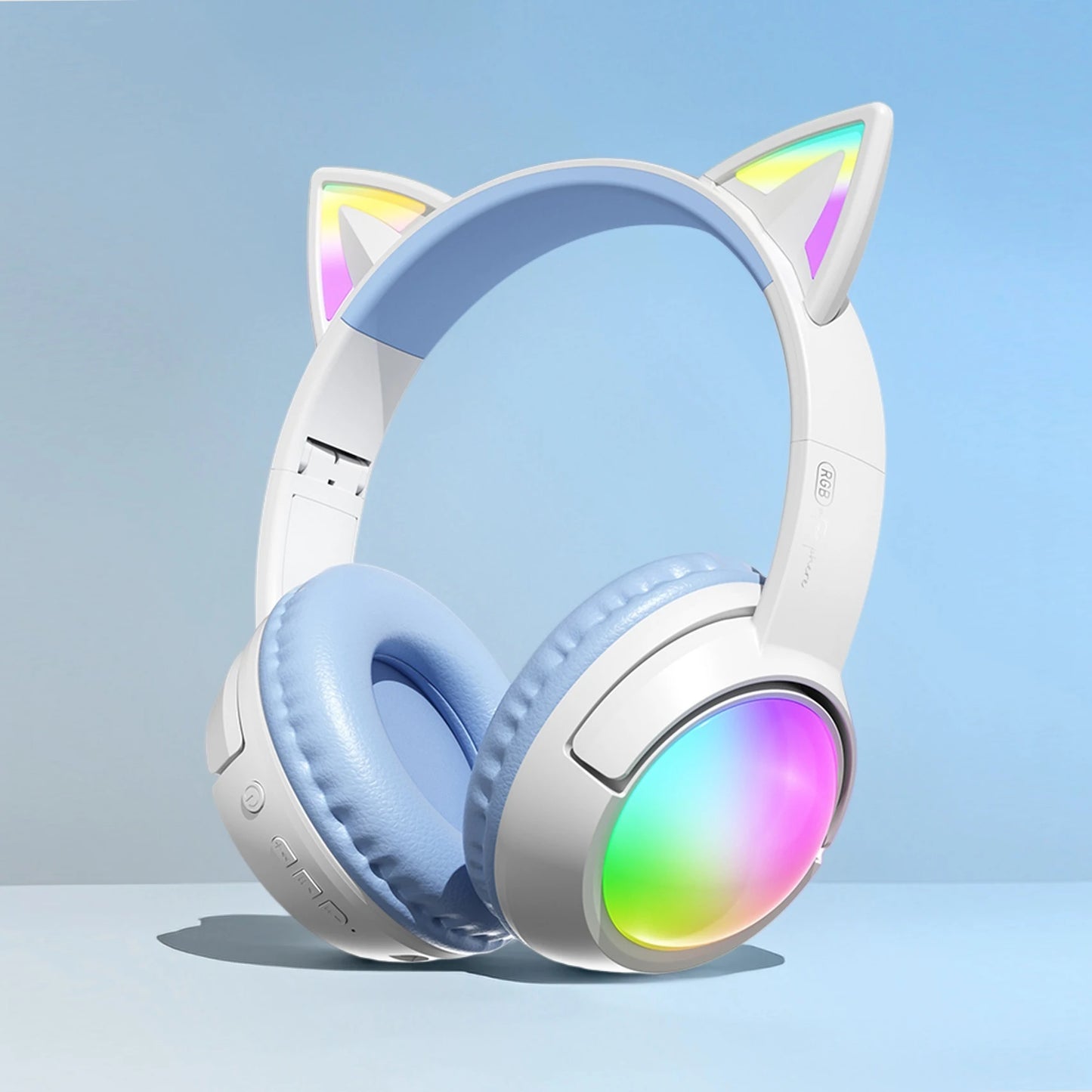 Cute Cat Ear RGB Wireless Headphones, Bluetooth 5.4, 350mAh Battery, 20H Playtime, Foldable Over-Ear Headset with Mic, HiFi Sound Multiple Colors