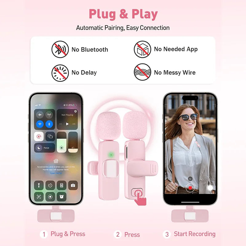 Wireless Lavalier Microphone for iPhone 17/16/15/Android with Noise Reduction USB C Mini Microphone for Vlog YouTube Recording,**Ships from China**