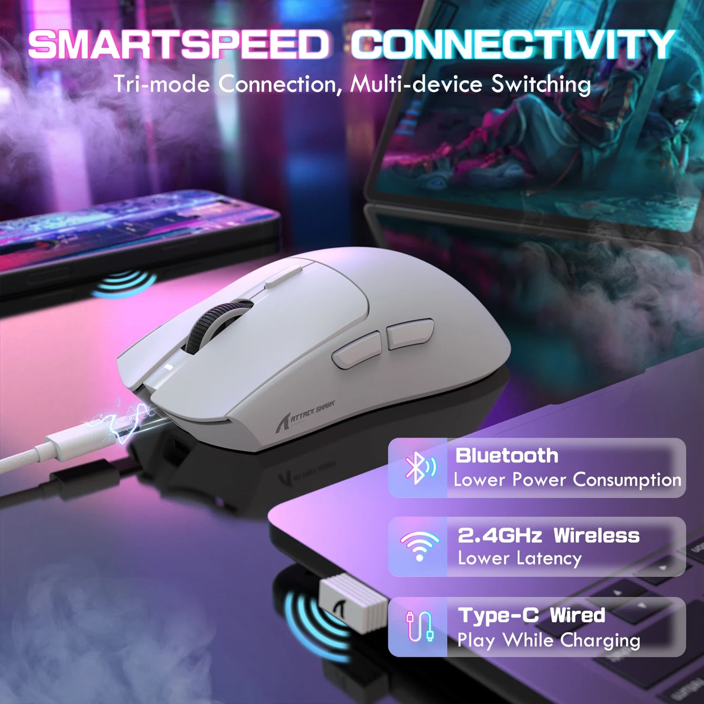 ATTACK SHARK X1 Ultralight Wireless Gaming Mouse with Magnetic RGB Charging Dock,PixArt PAW3395 Pro Sensor,40000DPI for PC/Mac