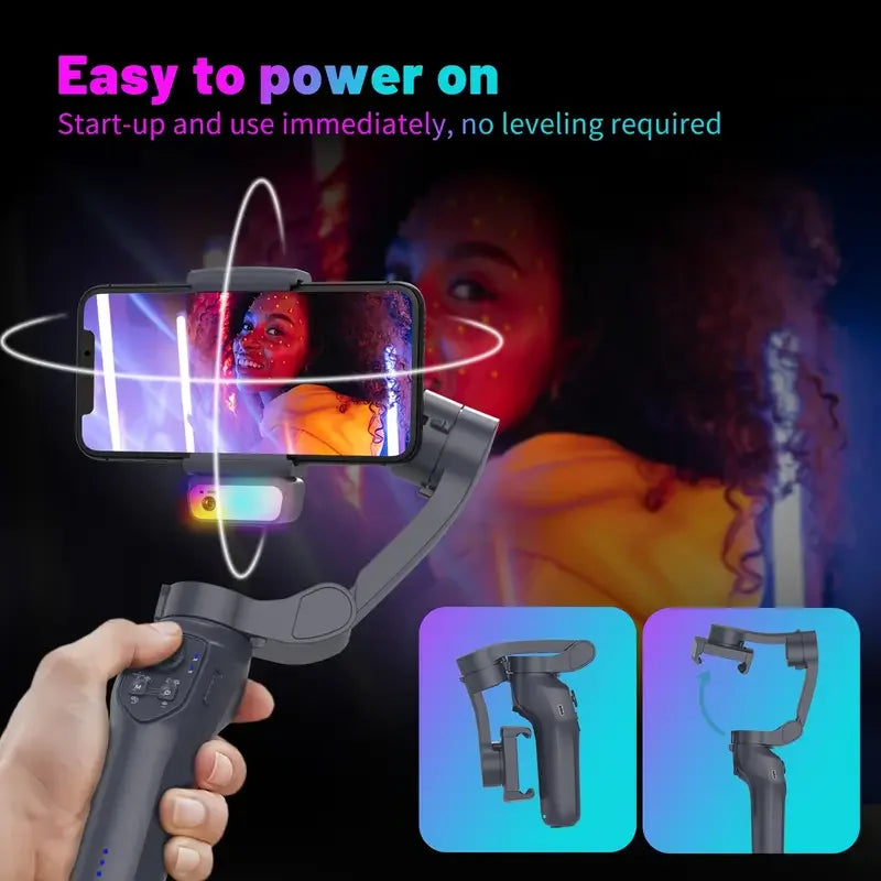 COMITOK L7C 3-Axis Smartphone Gimbal Stabilizer With AI Tracking Module & RGB Fill Light Version Foldable Portable with Face Object Tracking Compatible iPhone Android Anti-Shake Support Panorama Time-lapse Vlog Shooting