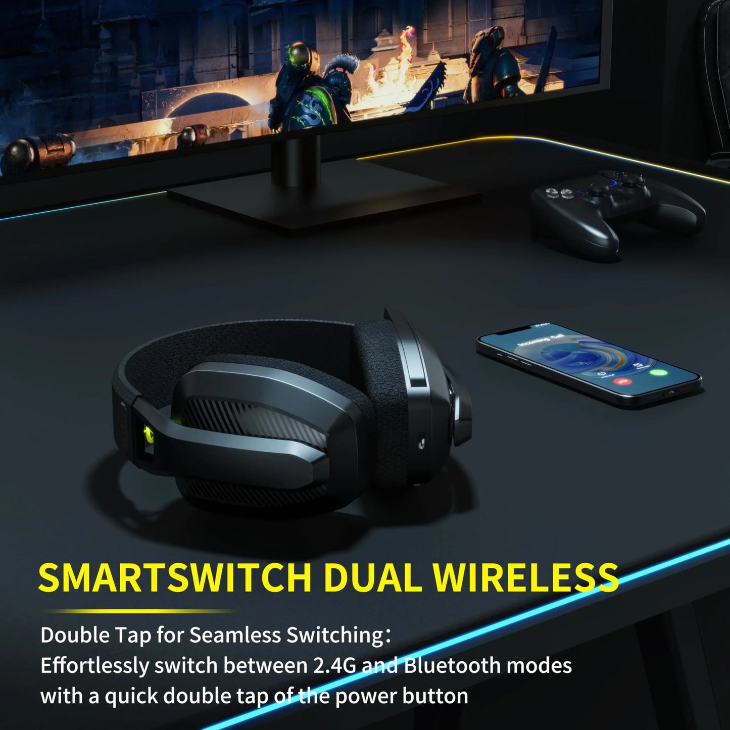 BINNUNE 2.4GHz Wireless Gaming Headset with Mic for PS5 PS4 PC Mac Playstation, Bluetooth Gaming Headset with Microphone, Multiple Colors