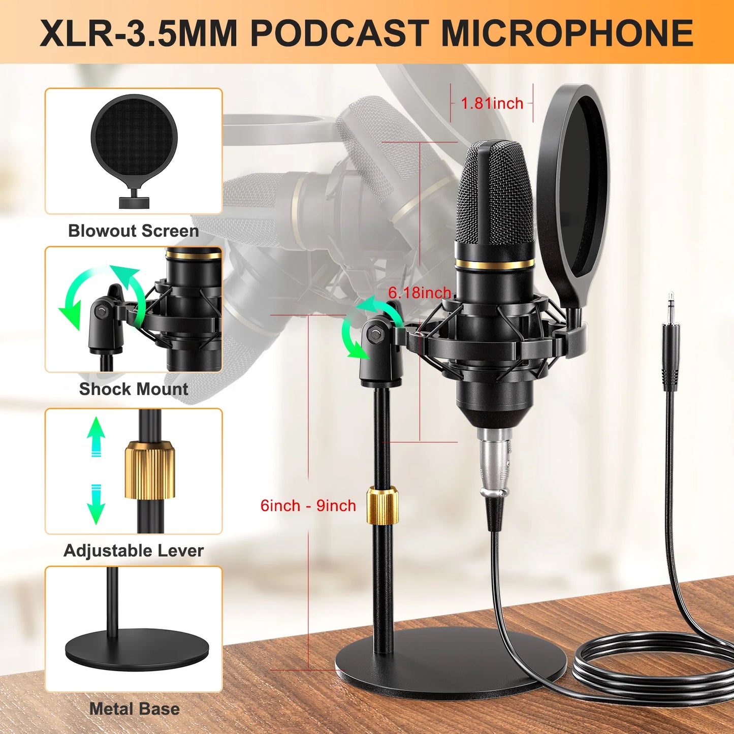 Podcast Equipment Bundle with 3.5mm Condenser Microphone forPc/Phone,Podcast Microphone Bundle with Live Sound Card Audio Mixer