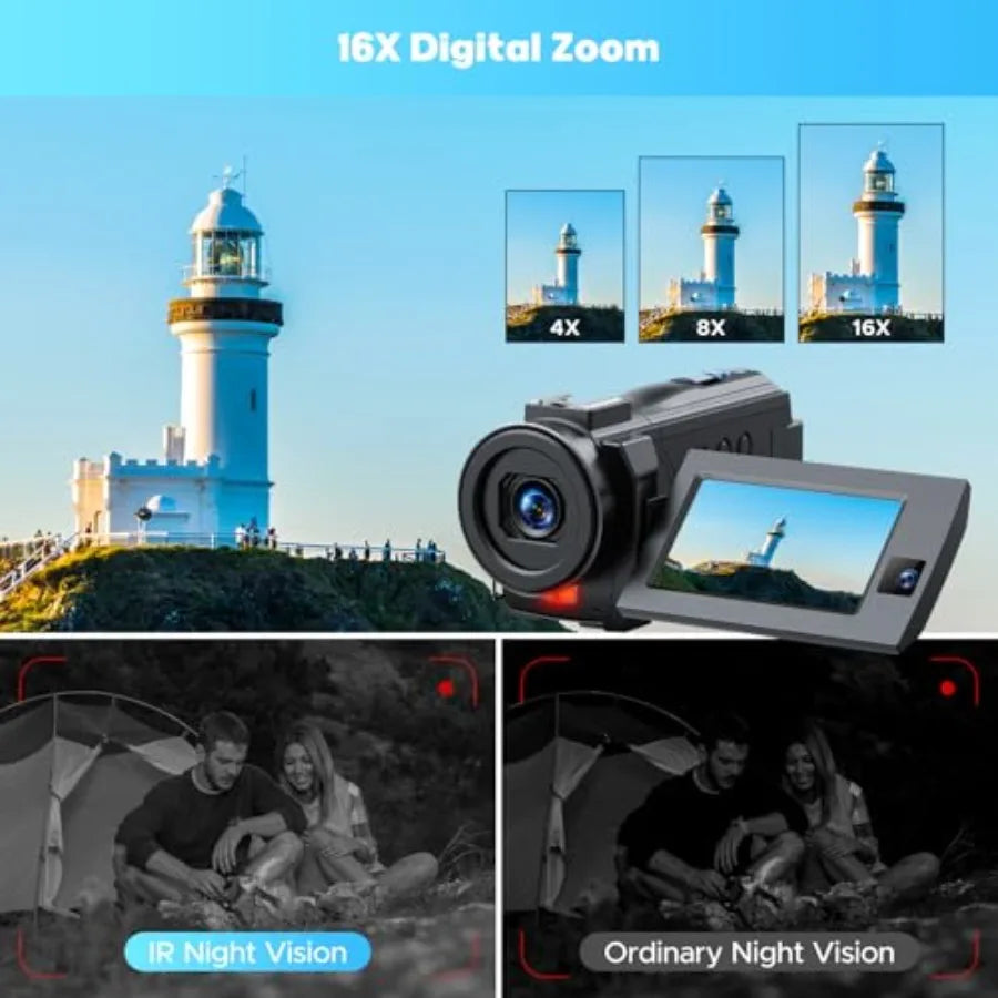 Vlogging camera for YouTube, 5K video and 56MP dual lens, black aluminum body, 3 270 flip touch screen, 16X zoom, night vision,
