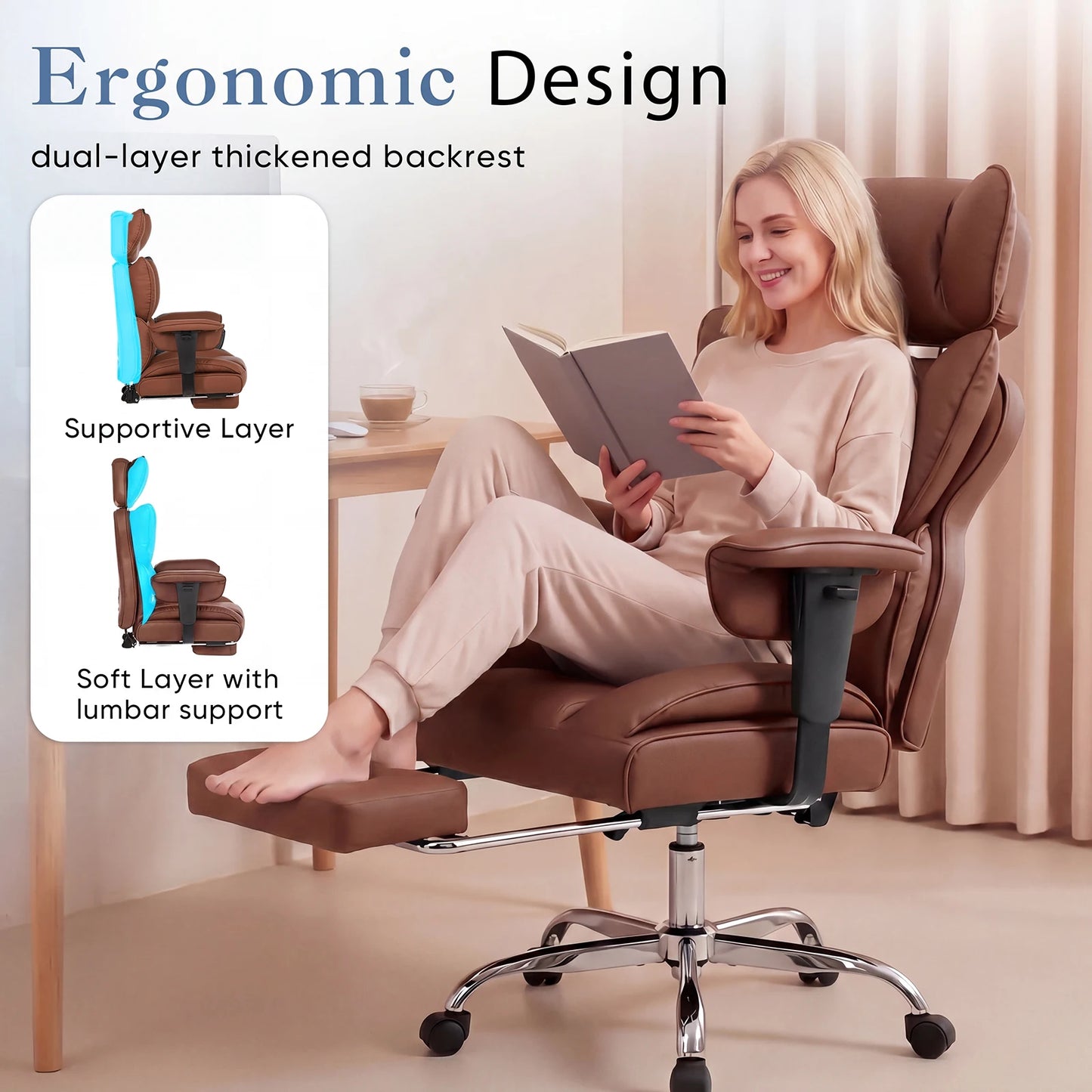 JHK Ergonomic Adjustable Armrests Gaming Computer Chair PU Leather Reclining Computer Chair with Pocket 350 LBS Office Chair with Footrest Height Adjustable Swivel Wide Seating for Home Office Multiple Color options