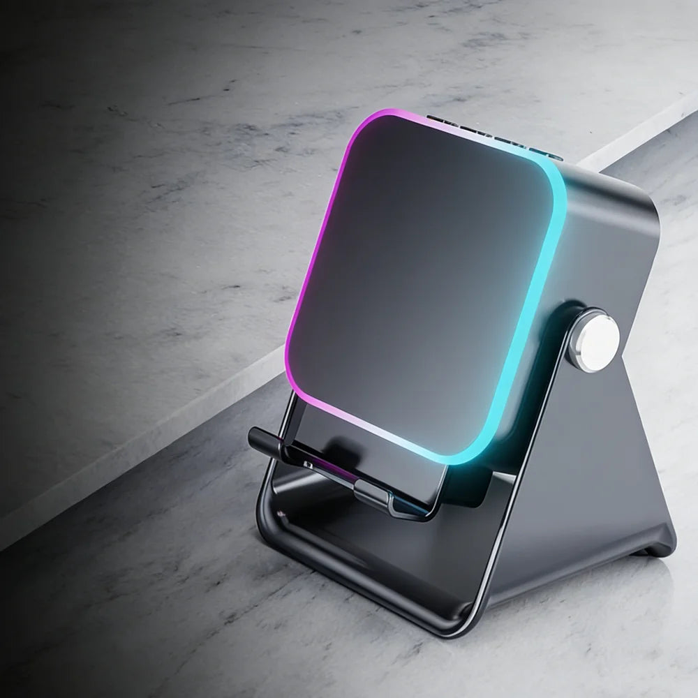 5in1 Wireless Induction Audio Speaker Stand with 3500mAh Rechargeable Power Bank 360° Adjustable Cellphone Holder