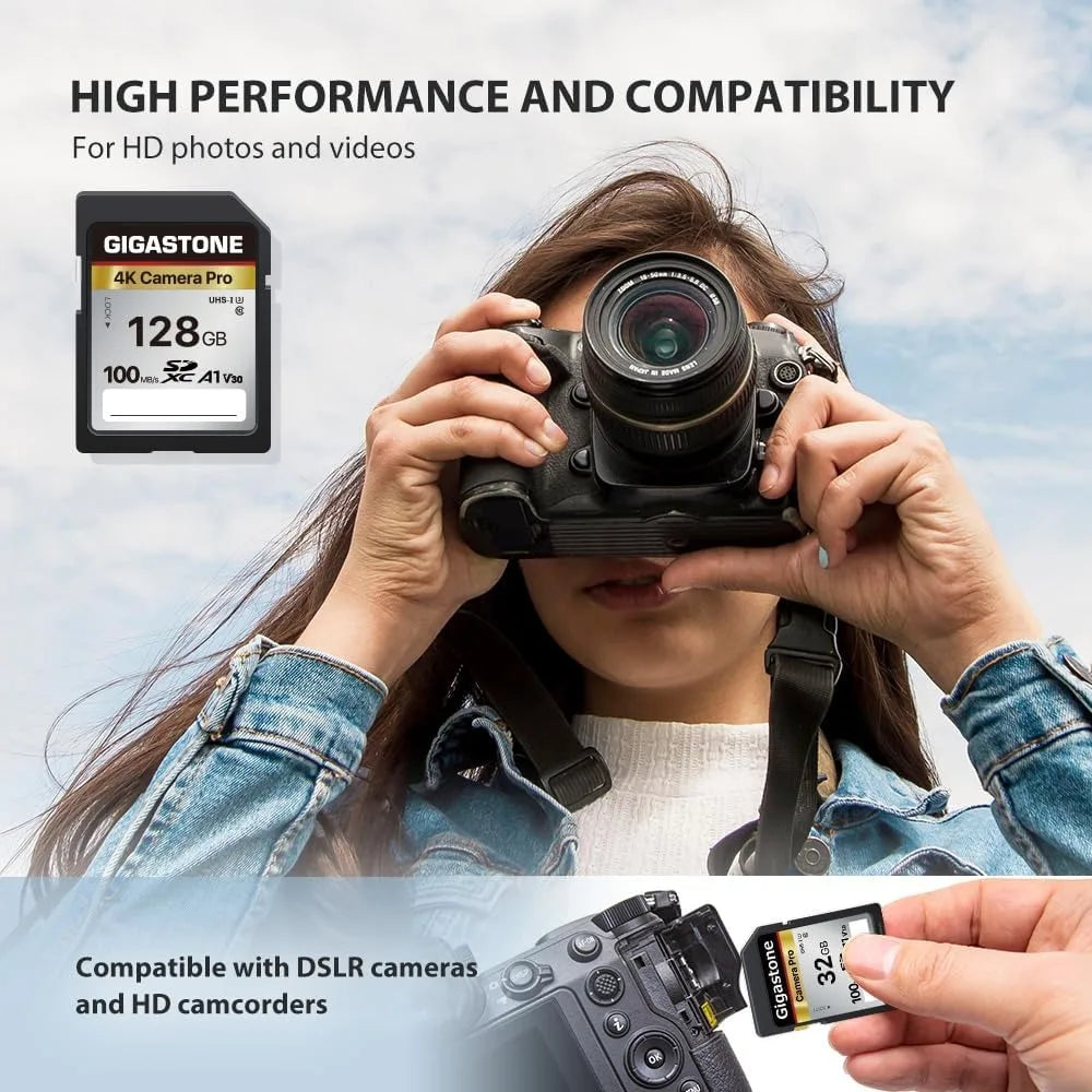 128GB SD Card for 4K UHD Video, UHS-I V30 U3 Class 10 SDXC Memory Card, Compatible with Digital Cameras